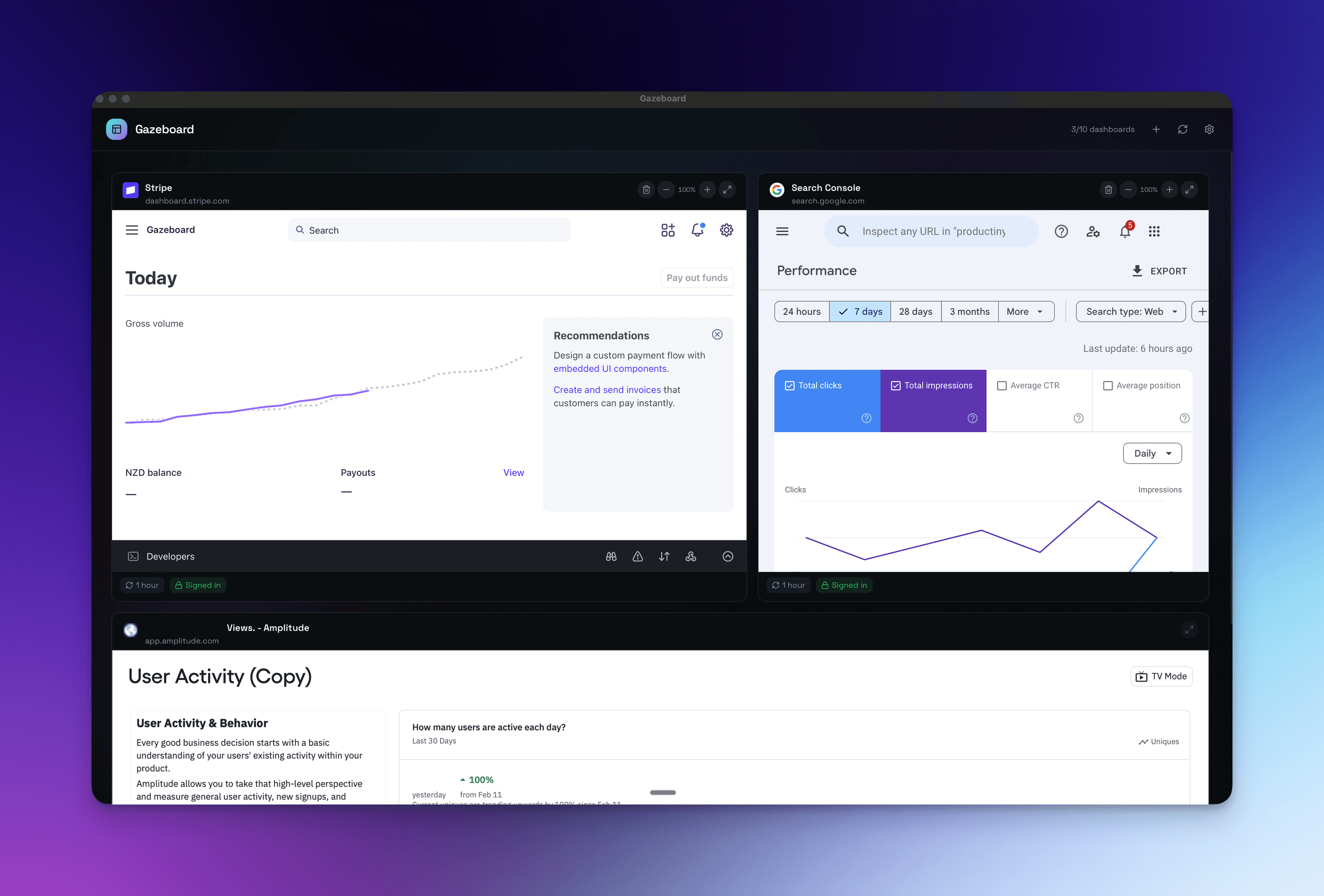 Menubar dashboard view